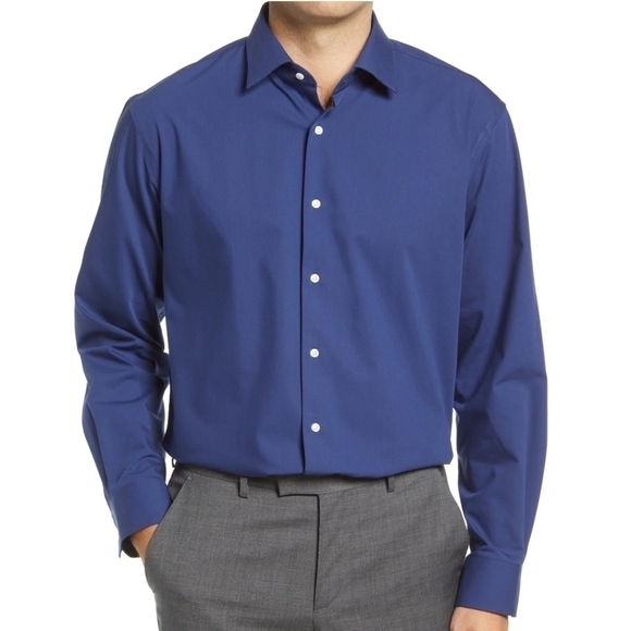 Nordstrom TechSmart Navy LongSleeve Button Up Dress Shirt Men’s Size 16.5 32-33 - Picture 1 of 16